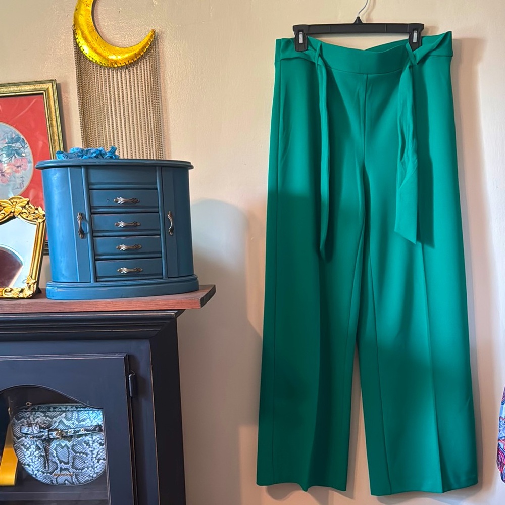 💚✅🔫🐸Elegant Green Wide-Leg Pants